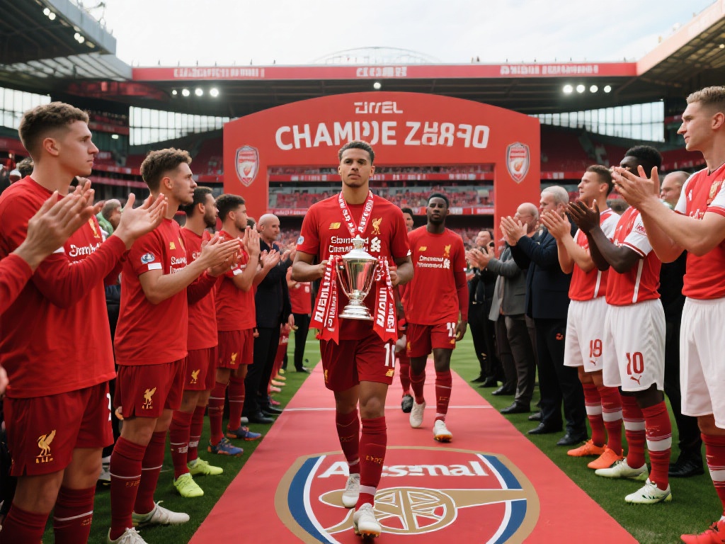 在与阿森纳的比赛前，利物浦球员身着冠军纪